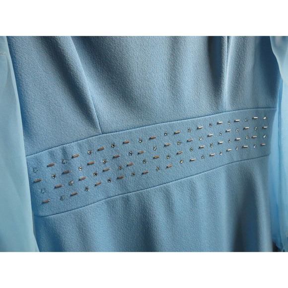 Vintage Powder Blue Size 12 Formal Dress Beaded Sheer Sleeves - Picture 2 of 12